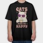 Cats Make Me Happy Coffee, Tricou Oversize Barbati (Unisex)