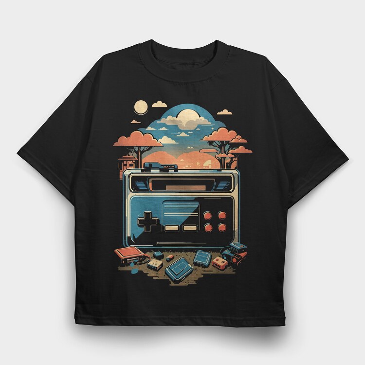 Retro Joystick Landscape, Tricou Oversize Barbati (Unisex)
