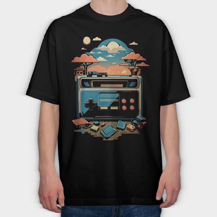 Retro Joystick Landscape, Tricou Oversize Barbati (Unisex)