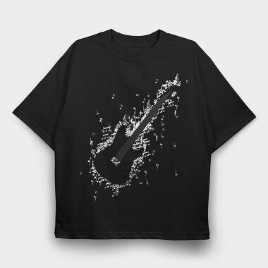 Electric Guitar Formed by Notes and Signs, Tricou Oversize Barbati (Unisex)