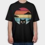 Retro Sunset Cat Funny, Tricou Oversize Barbati (Unisex)