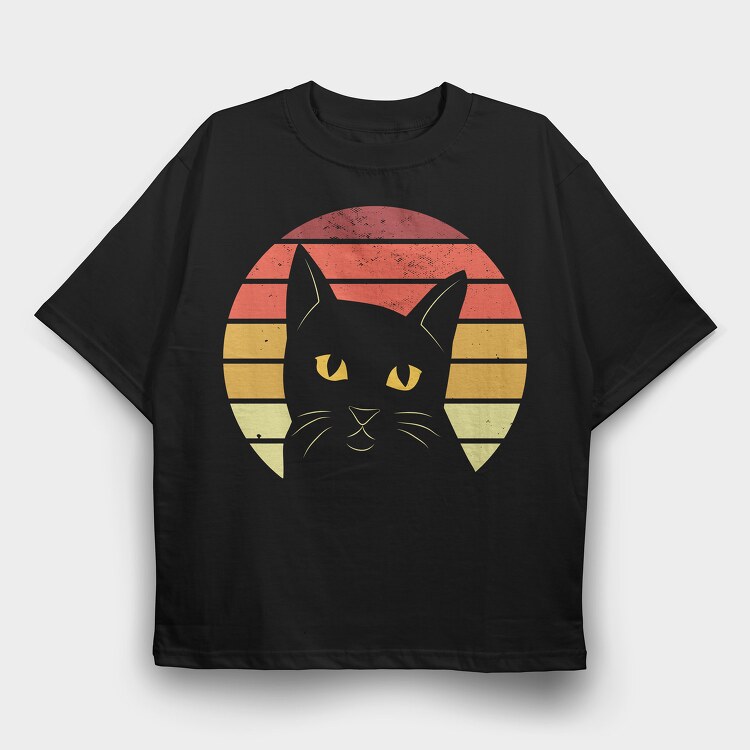 Retro Sunset Cat, Tricou Oversize Barbati (Unisex)