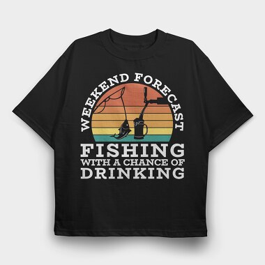 Retro Sunset Drink and Fishing, Tricou Oversize Barbati (Unisex)