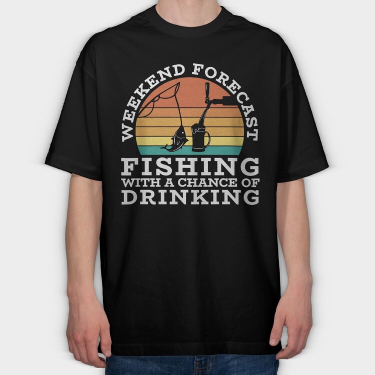 Retro Sunset Drink and Fishing, Tricou Oversize Barbati (Unisex)