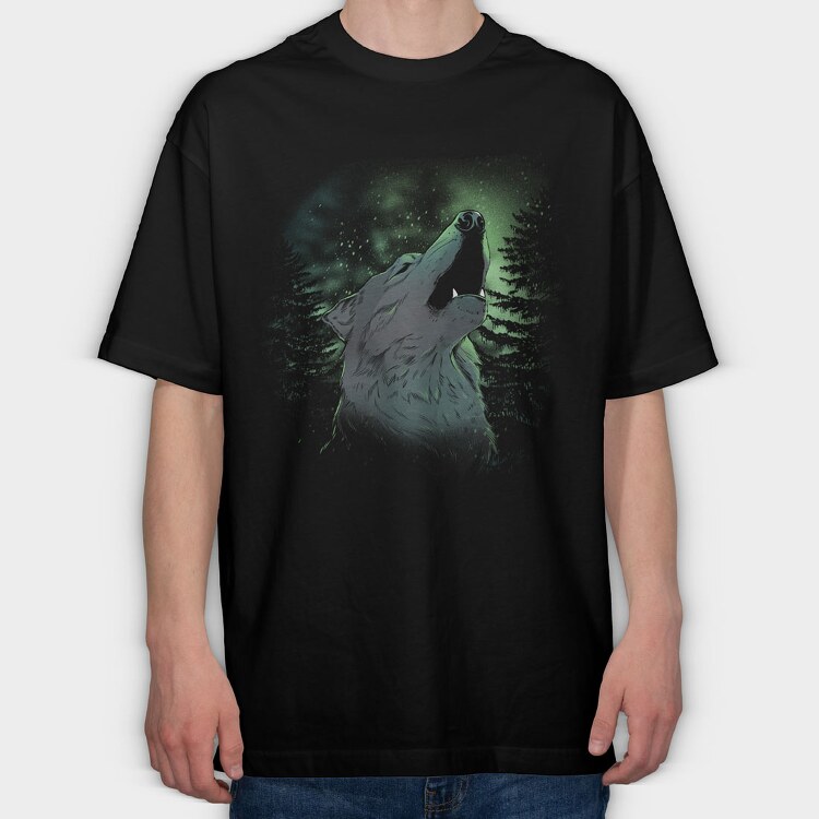 Howling Wolf Green, Tricou Oversize Barbati (Unisex)