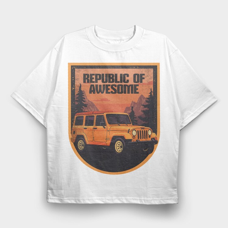 Retro Sunset Outroad Badge, Tricou Oversize Barbati (Unisex)