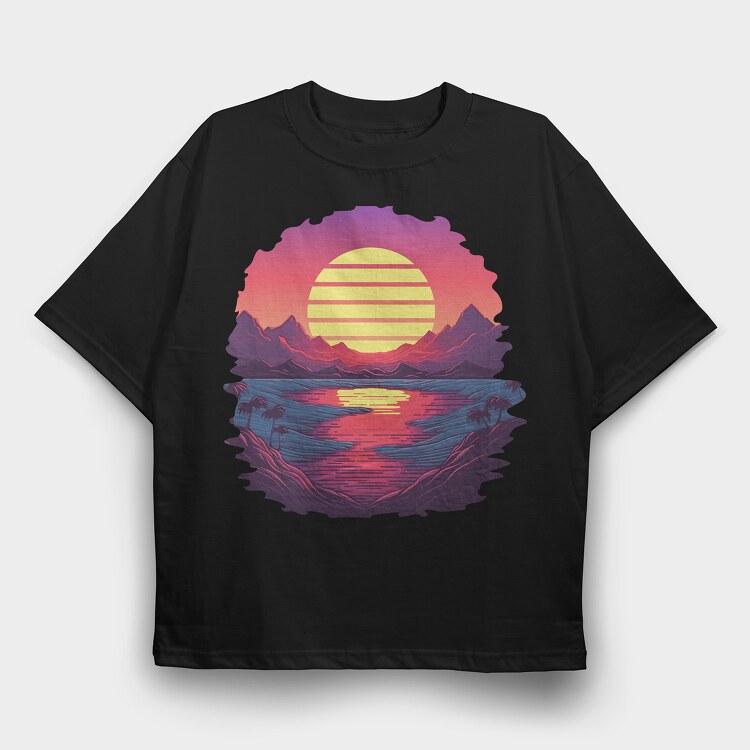 Retro Sunset View, Tricou Oversize Barbati (Unisex)