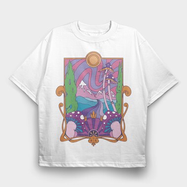 Retro Trippy Landscape, Tricou Oversize Barbati (Unisex)
