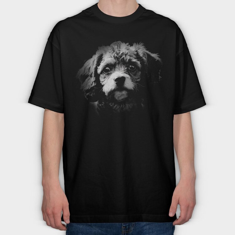 Cavapoo Dog Monochrome, Tricou Oversize Barbati (Unisex)