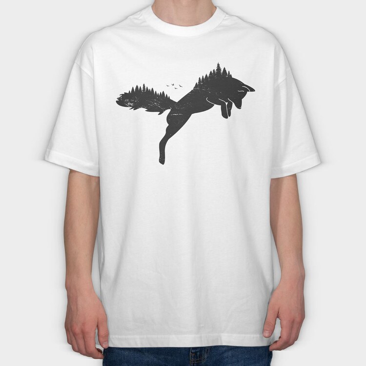Hunting Fox Silhouette, Tricou Oversize Barbati (Unisex)
