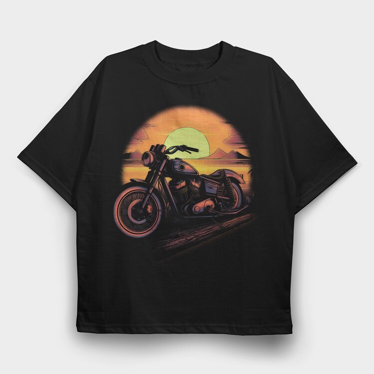 Motorcycle Sunset, Tricou Oversize Barbati (Unisex)