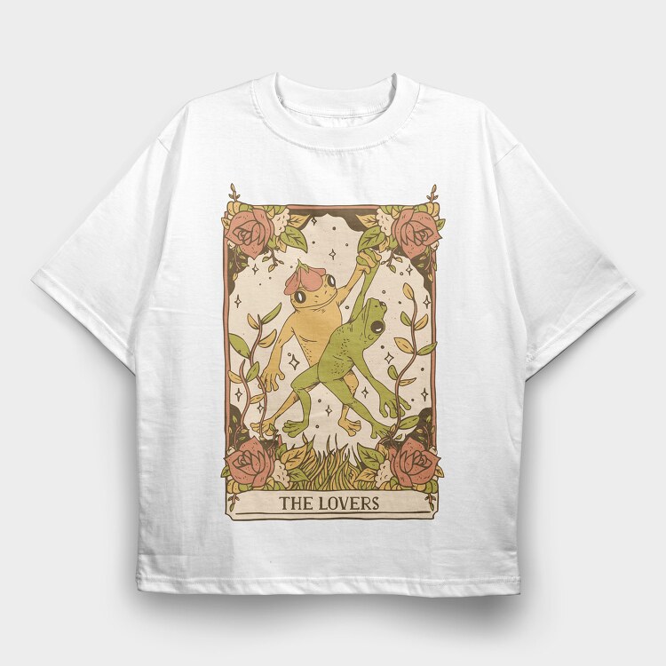 The Lovers Frog Tarot Card, Tricou Oversize Barbati (Unisex)