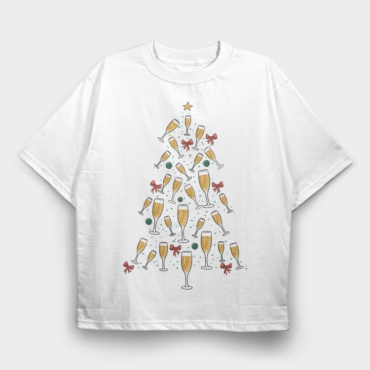 Champagne Christmas Tree, Tricou Oversize Barbati (Unisex)