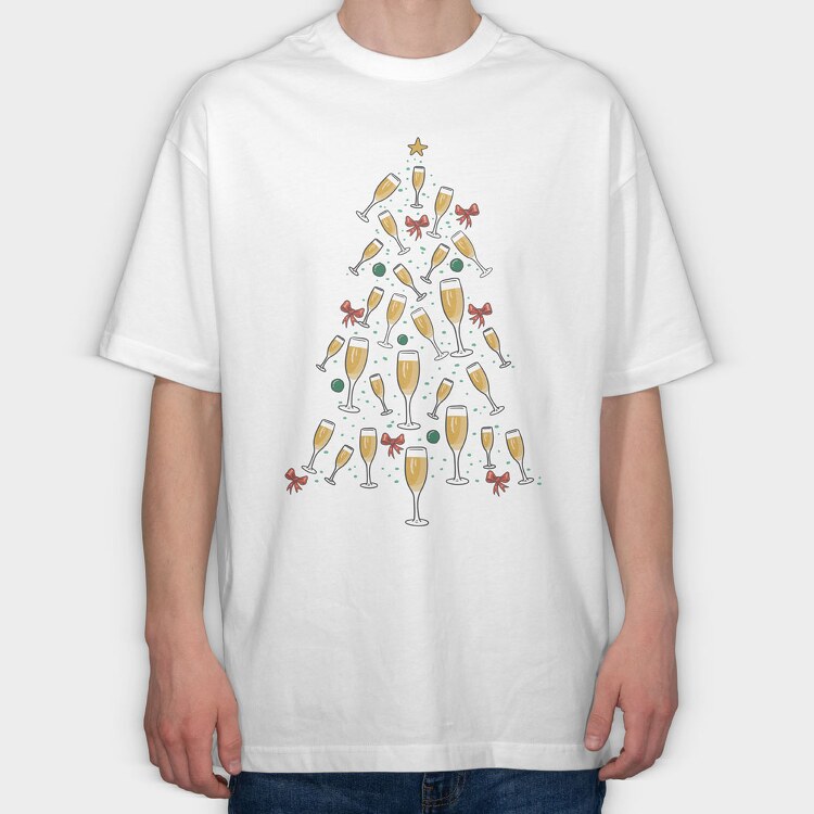 Champagne Christmas Tree, Tricou Oversize Barbati (Unisex)