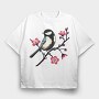 Chickadee On Blossom, Tricou Oversize Barbati (Unisex)