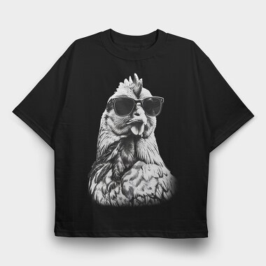 Chicken Monochrome Sunglases, Tricou Oversize Barbati (Unisex)