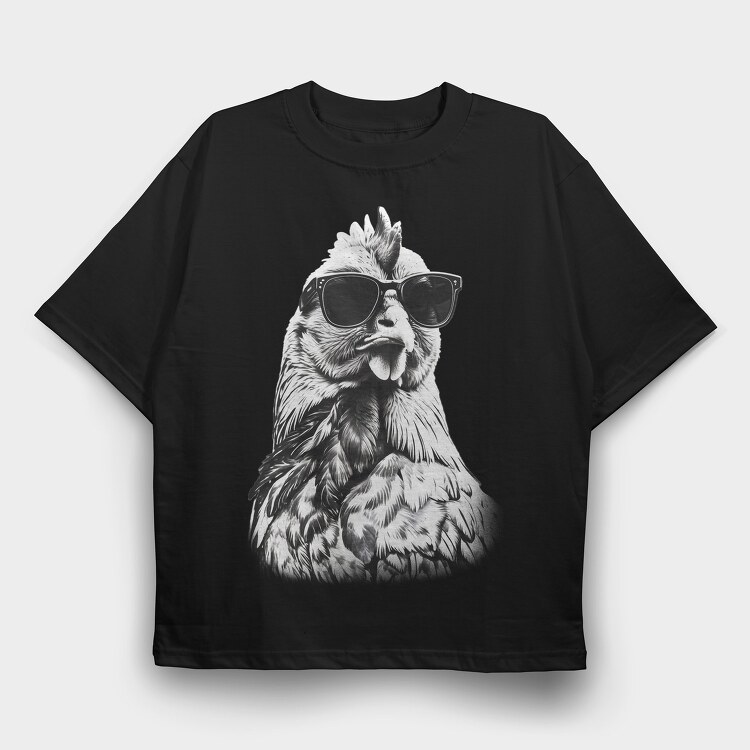 Chicken Monochrome Sunglases, Tricou Oversize Barbati (Unisex)