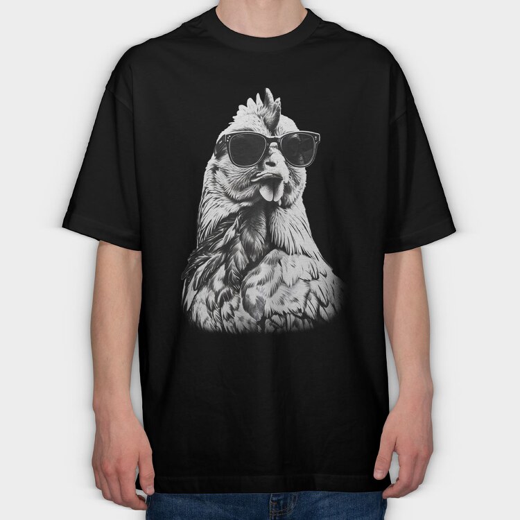 Chicken Monochrome Sunglases, Tricou Oversize Barbati (Unisex)