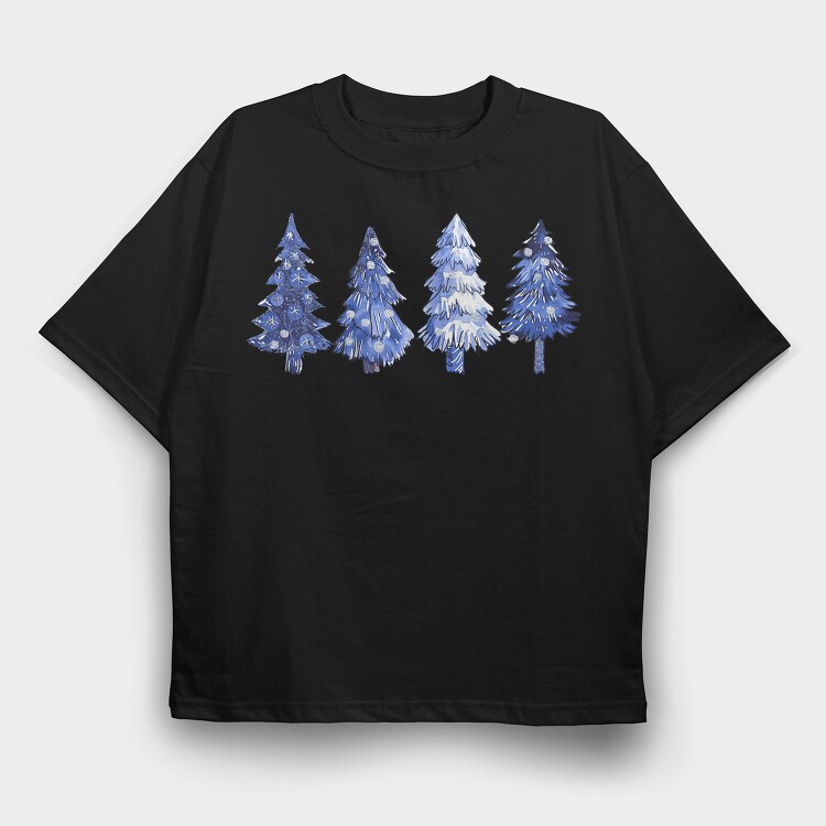 Blue Christmas Trees, Tricou Oversize Barbati (Unisex)
