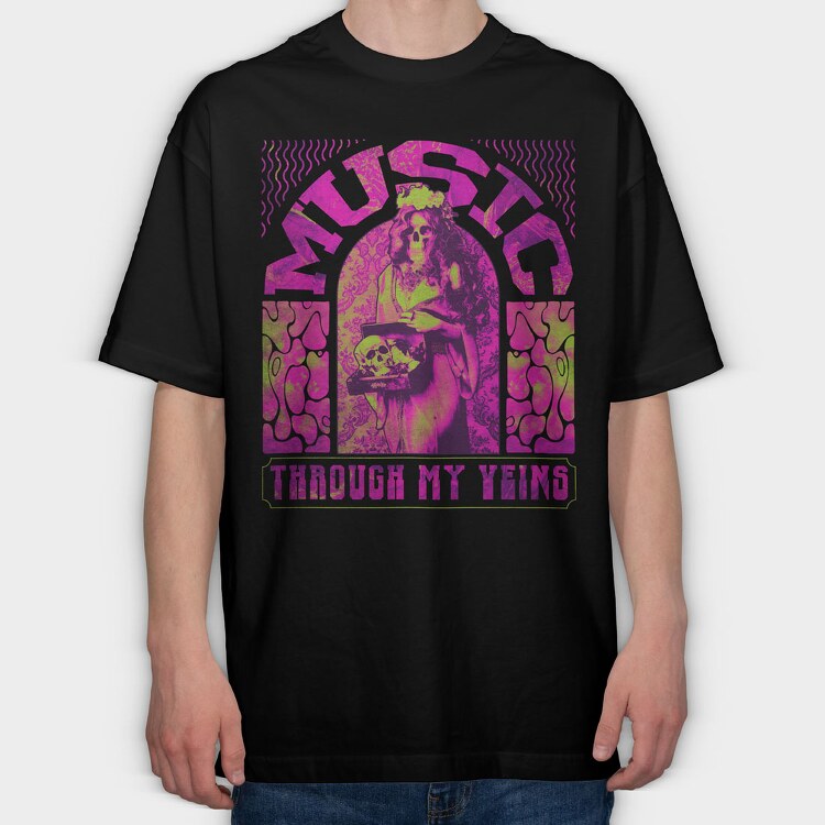 Rock Poster Music Through, Tricou Oversize Barbati (Unisex)