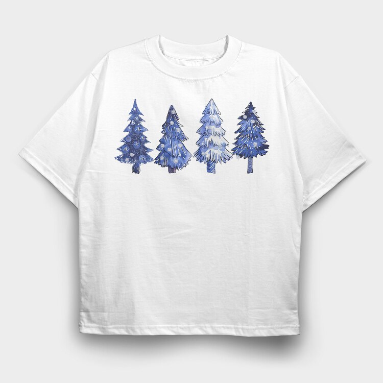 Blue Christmas Trees, Tricou Oversize Barbati (Unisex)