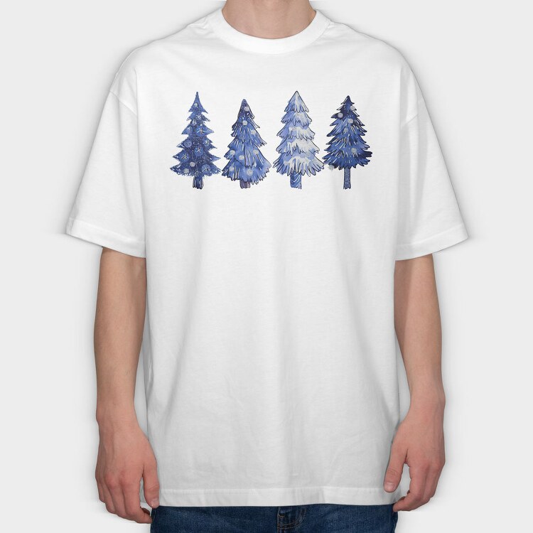 Blue Christmas Trees, Tricou Oversize Barbati (Unisex)