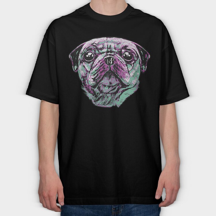 Three Color Pug, Tricou Oversize Barbati (Unisex)