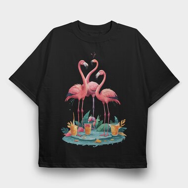 Three Flamingos, Tricou Oversize Barbati (Unisex)