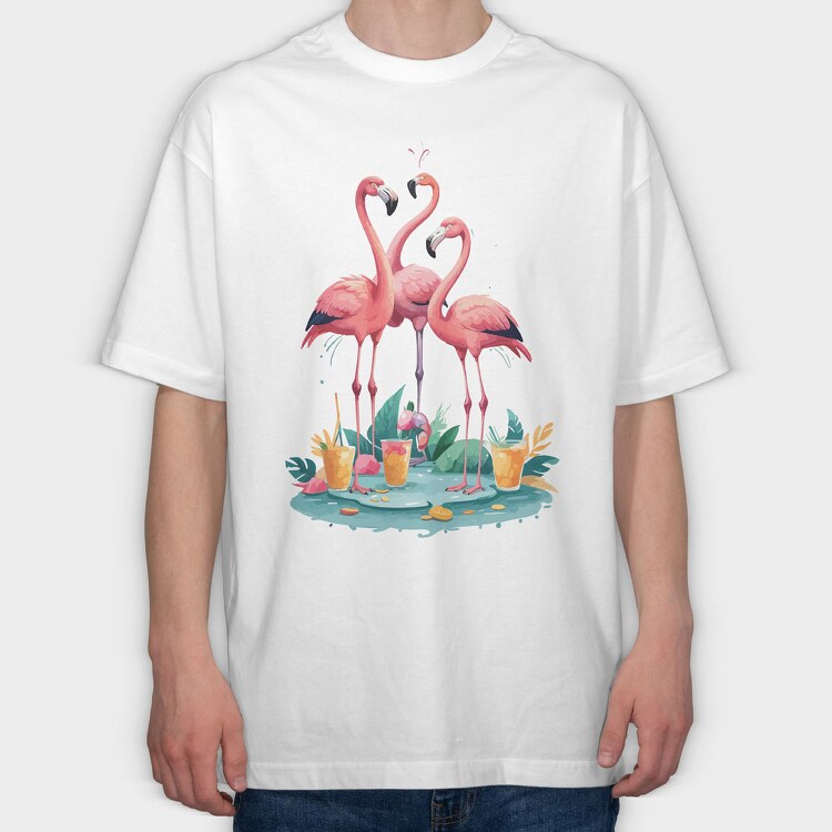 Three Flamingos, Tricou Oversize Barbati (Unisex)