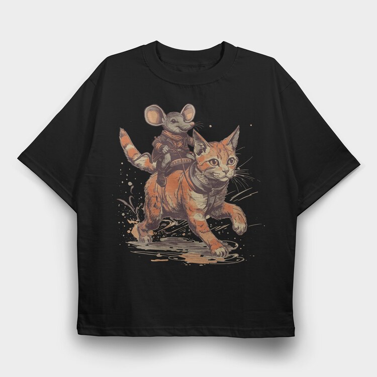 Mouse Cowboy Cat, Tricou Oversize Barbati (Unisex)