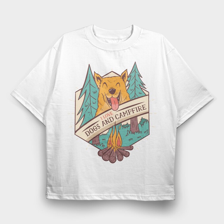 I Love Dogs and Campfire, Tricou Oversize Barbati (Unisex)