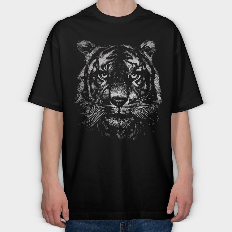 Tiger Monochrome, Tricou Oversize Barbati (Unisex)