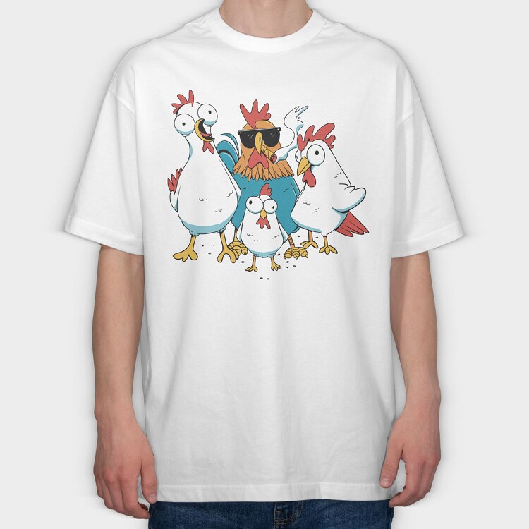 Rooster Cartoon Chickens, Tricou Oversize Barbati (Unisex)