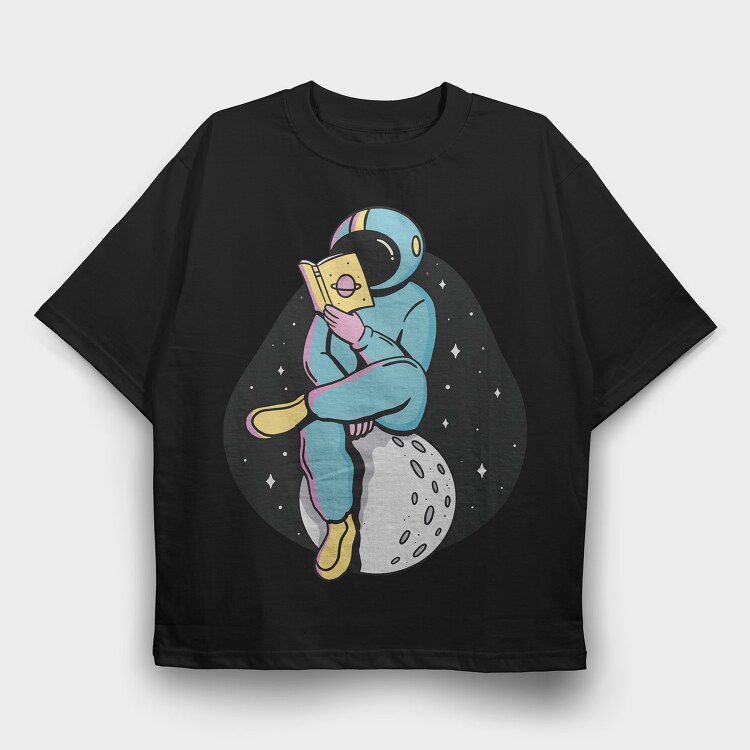 Astronaut Reading moon, Tricou Oversize Barbati (Unisex)