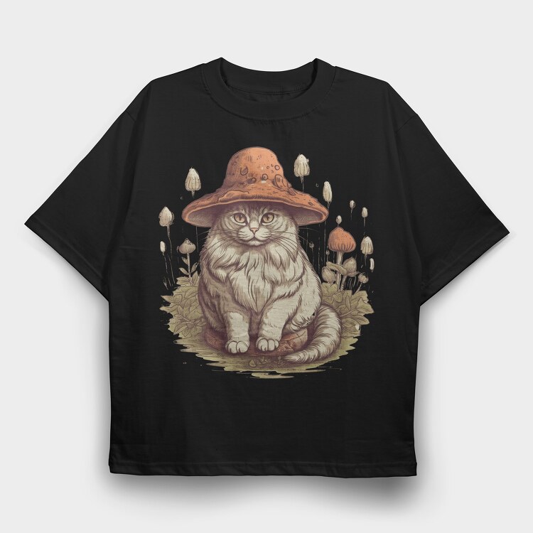 Mushroom Cat Hat, Tricou Oversize Barbati (Unisex)
