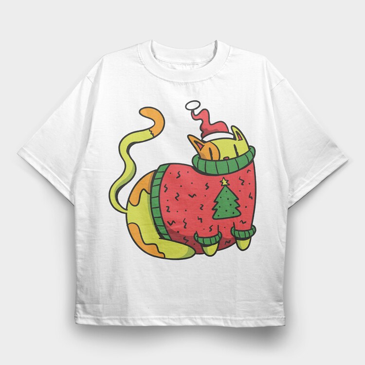 Christmas Cat Sweater, Tricou Oversize Barbati (Unisex)