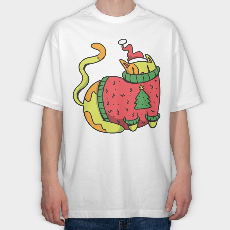 Christmas Cat Sweater, Tricou Oversize Barbati (Unisex)