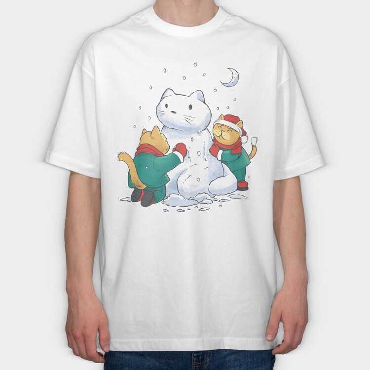Christmas Cats Snowman, Tricou Oversize Barbati (Unisex)