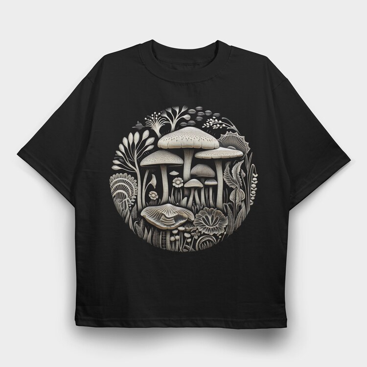Mushroom Vinil Engraving, Tricou Oversize Barbati (Unisex)