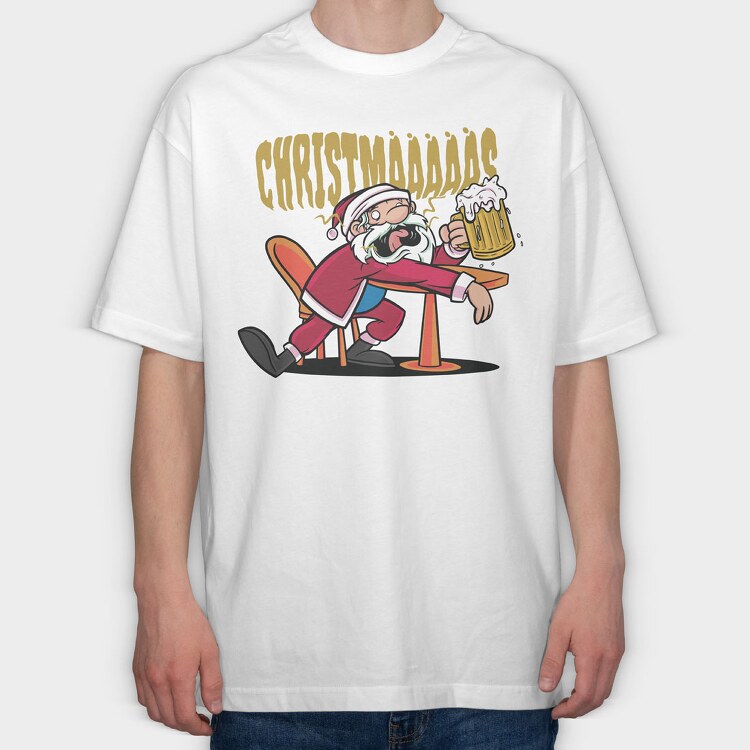Christmas Santa Beer, Tricou Oversize Barbati (Unisex)