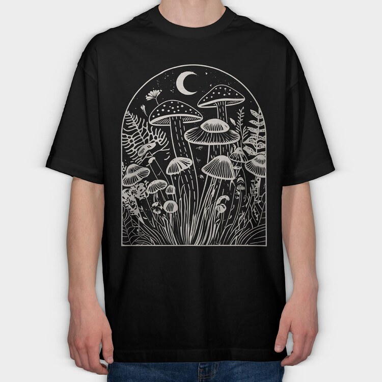 Mushrooms Moon Monochrome, Tricou Oversize Barbati (Unisex)