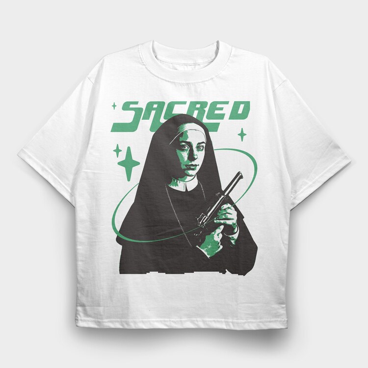 Sacred Nun Gun, Tricou Oversize Barbati (Unisex)