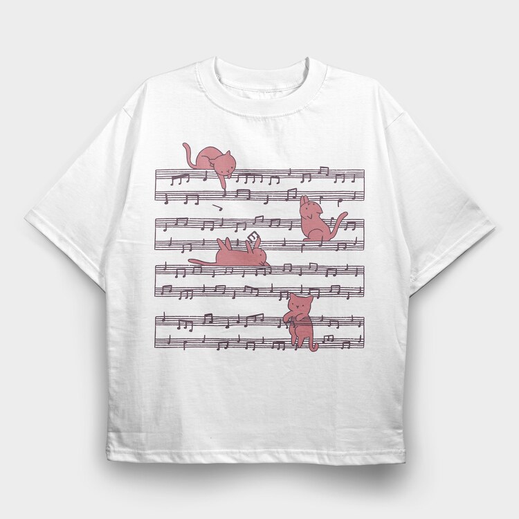 Music Sheet Cats, Tricou Oversize Barbati (Unisex)