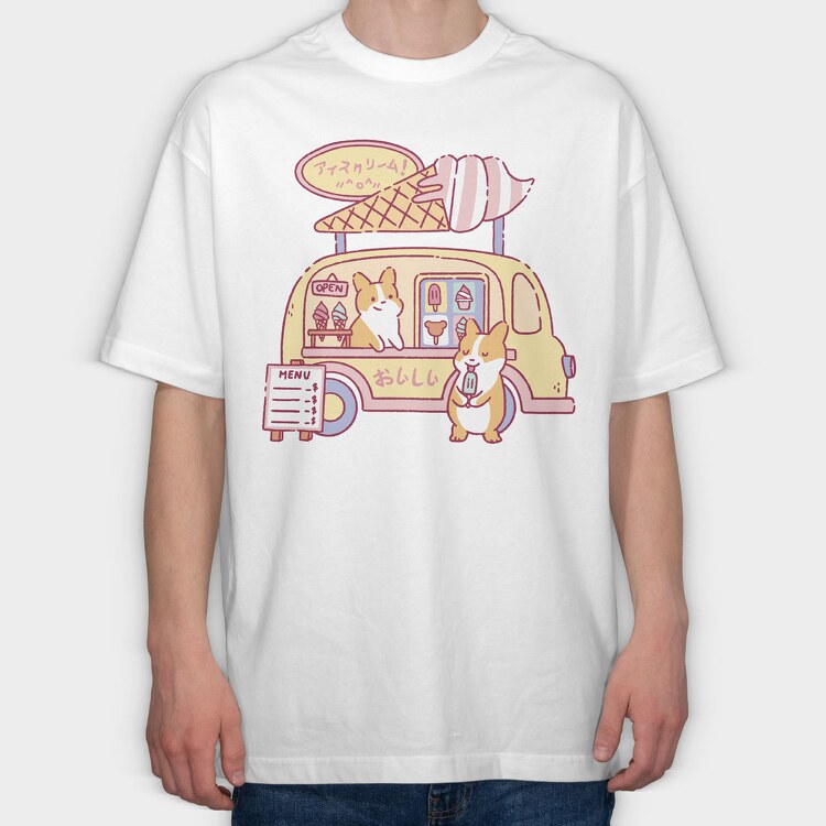 Ice Cream Food Truck Corgis, Tricou Oversize Barbati (Unisex)