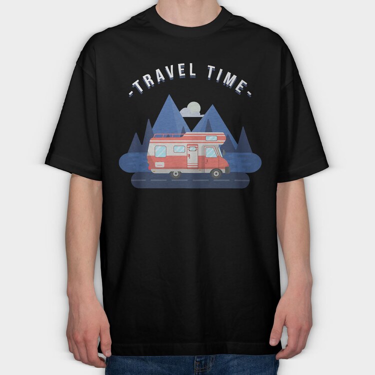 Travel Time Camper, Tricou Oversize Barbati (Unisex)