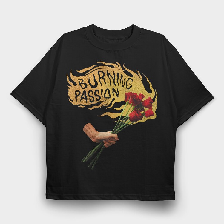Fire Burning With Passion Flowers, Tricou Oversize Barbati (Unisex)