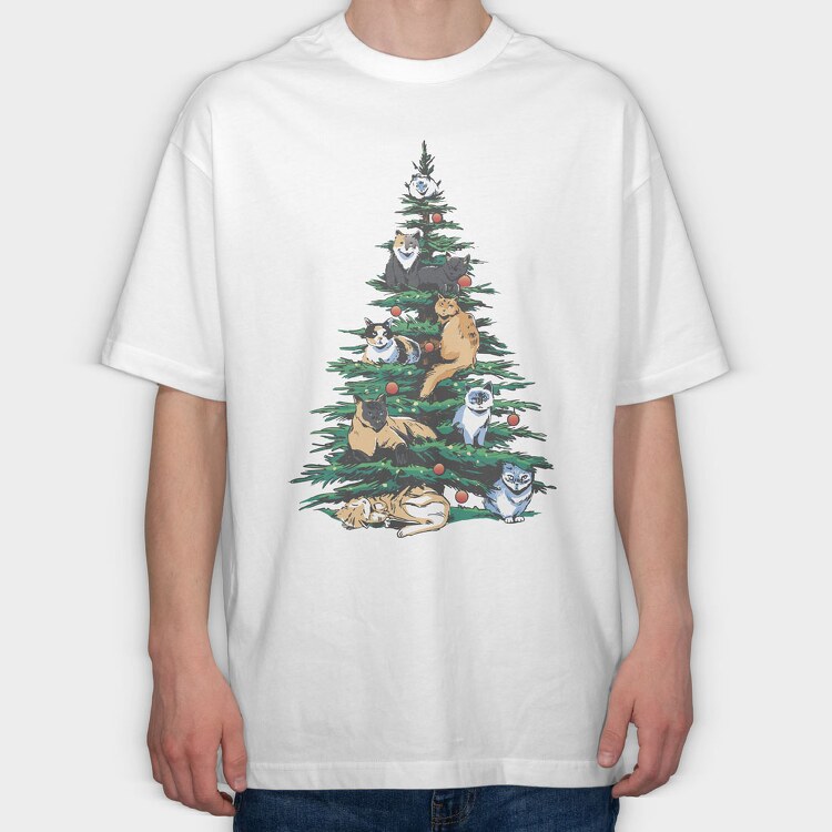 Christmas Tree Cats Realistic, Tricou Oversize Barbati (Unisex)