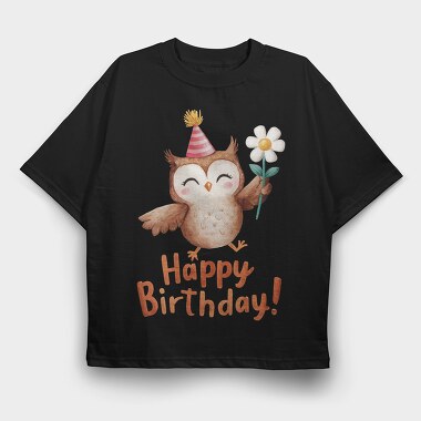 Birthday Owl Flower, Tricou Oversize Barbati (Unisex)