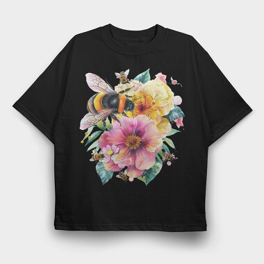 Bees Flowers Bouquet, Tricou Oversize Barbati (Unisex)