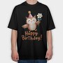 Birthday Owl Flower, Tricou Oversize Barbati (Unisex)